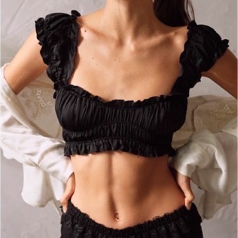 Free People Black Ruffled Crop Top